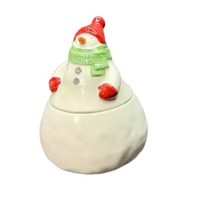 Hallmark Ceramic Snowman Treat Candy Cookie Jar 7 Inch Tall Christmas Holiday Kitchen Decor Multicolor Storage Solution