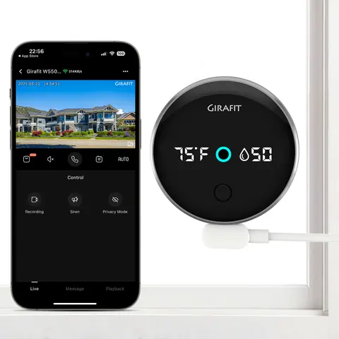 Girafit 5MP 3000P Window WiFi Security Camera - 2.4GHz & 5GHz Wireless, Bluetooth, Motion Sensor, Thermometer, Hygrometer, ChroMax Al Color Day/Night Vision, Person Detection, 24/7 Continuous Recording, SD Card Compatible, Indoor Security Camera for Home