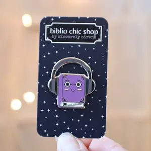 Cute Headphone Book Hard Enamel Pin | Audiobook Lover | Bookish Gift button