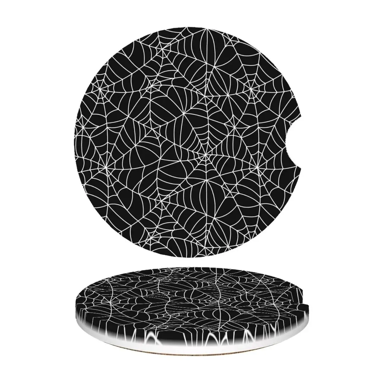 Black Spiderweb Car Coasters with Finger Notch, Halloween Gothic Car Accessories for Generation Z