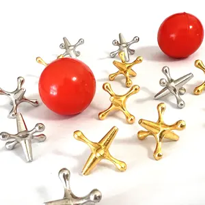 Retro Metal Jacks Games Set 22pcs with 20 Jacks and 2 Balls for Outdoor Nostalgic Grab and Throw Toy