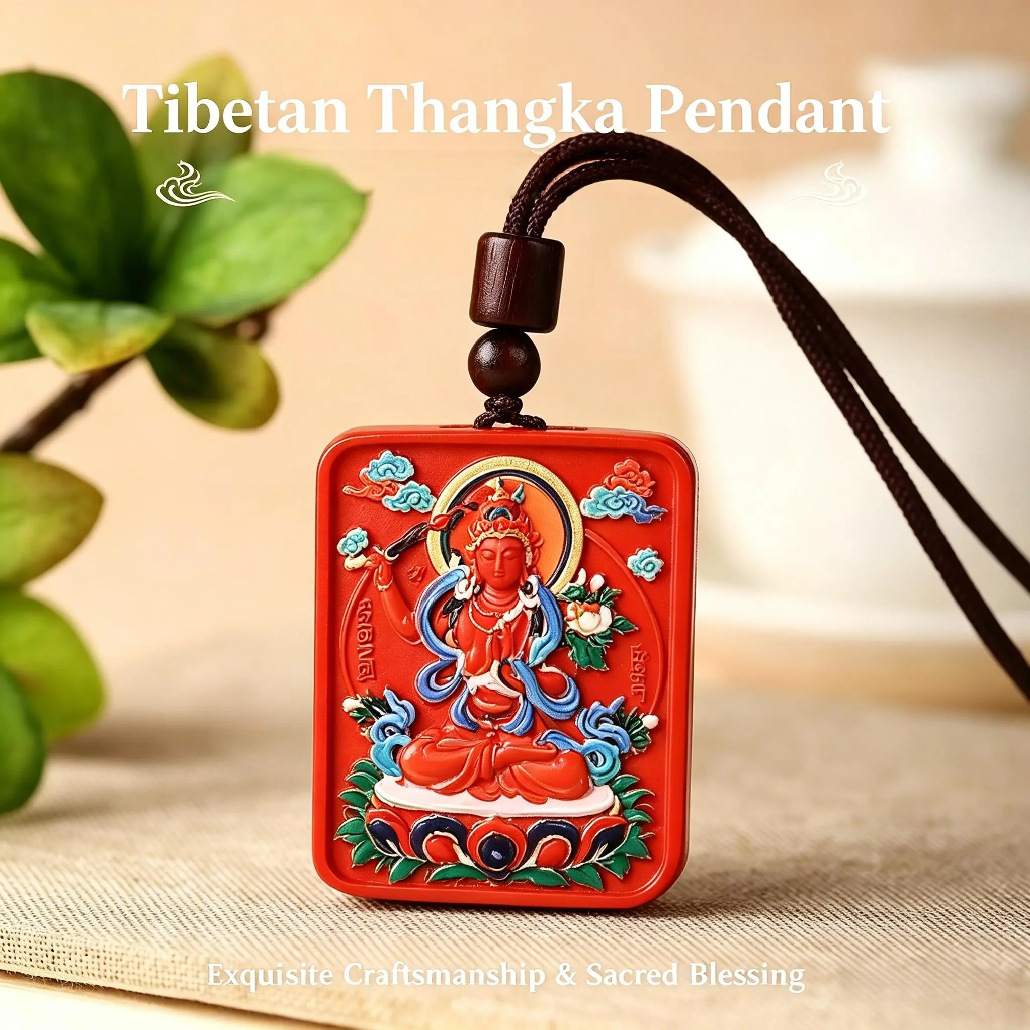 Unisex CZ Pup Tibetan Thangka 8 Protectors Custom Pendant Necklace, Tibetan Buddhist Intangible Heritage Zodiac Symbols, Woven Cord, Chinese Healing Protective Amulet, Auspicious Daily Luck & Safety Accessory, Ideal Birthday Gift for Family