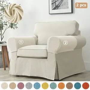1 Pair (2 Pcs) Corn Fleece Stretch Sofa Armrest Covers | Stain Resistant Easy to Install Home Decor Armrest Protector for Single Sofa Living Room Hotel Office Chair Washable Sofa Slipcover
