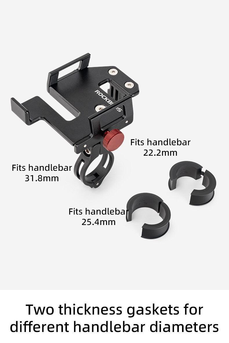 ROCKBROS S Shaped Bicycle Phone Holder Aluminum Alloy Adjustable Bike Mobile Phone Stand Bracket Mechanical Locking Cycling Mount for Cell Phone 4.7-7 inch
