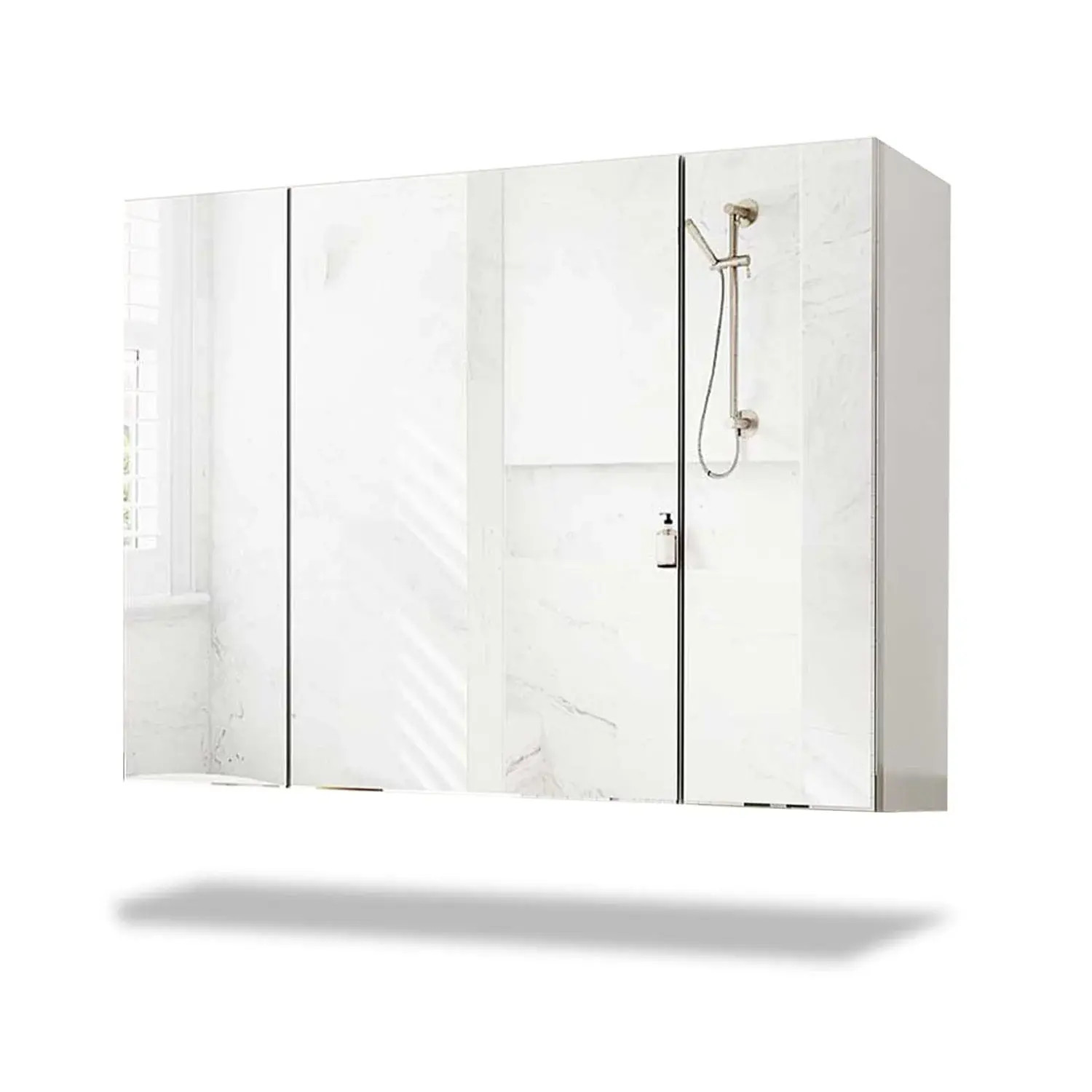 Modern Rectangular Wall-Mount 3-Door Medicine Cabinet with Mirror, White Indoor Furniture Cupboard