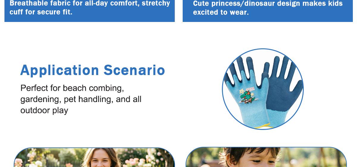 3Pairs Kids Protective Work Gloves for Boys Age 5-12 | Light Blue Anti-Slip Grip | Perfect for Beach, Gardening & Pet Handling