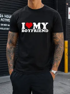 I Love My Boyfriend Heart Graphic Tee Vintage Washed Cotton T Shirt For Men Women Cute Couple Casual Streetwear Tee