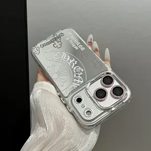 Gothic Cross Mirror Pattern Shockproof Cover for iPhone 17/16/15/14/13/12/11/Pro Max/Pro/Plus Acrylic Silver Premium Makeup Mirror Scratch-Resistant Case