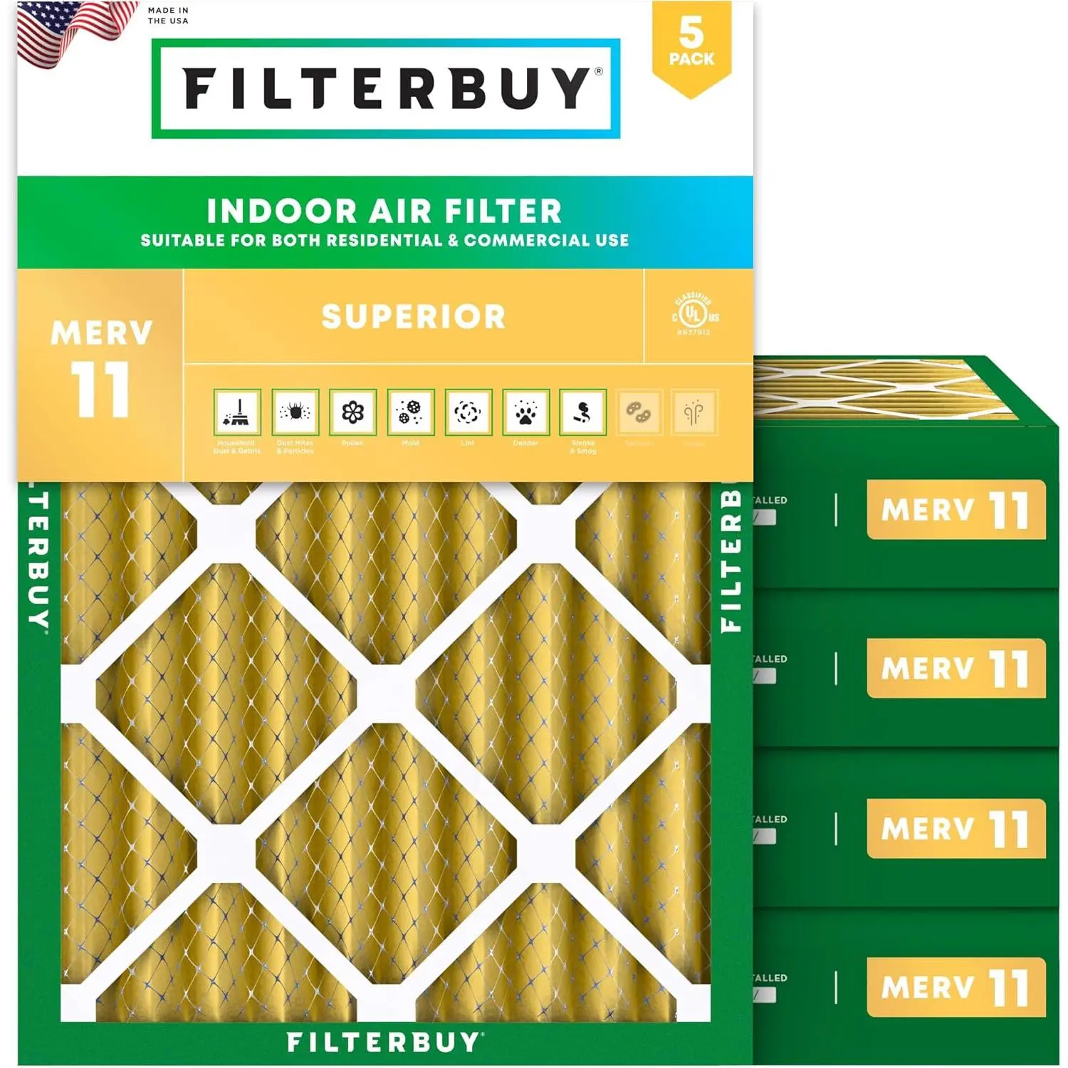 Filterbuy 20x25x4 Eco-Friendly Electrostatic Pleated Shape Air Filter (5-Pack), MERV 11 Allergen Trap HVAC AC Furnace Filter (Actual Size: 19.5x24.5" x 3.63 Inches)