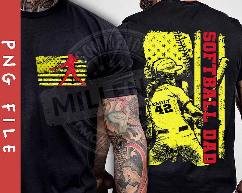 Softball American Flag Shirt, Customized Softball Dad Shirt, Father Daughter Gift, Custom Name And Number, Softball Dad Shirt, Father's Day Gift