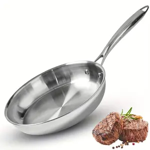 Stainless Steel Frying Pan, Durable Cooking Pan with Stay-cool Handle, Kitchen Cookware, Oven & Dishwasher Safe Cooking Pan