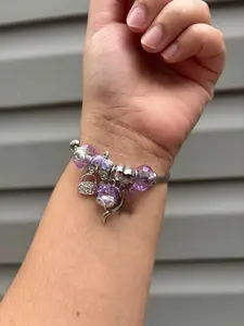 European Charm Bracelet in Purple/Silver Stainless Steel with Charms for Women's Fashion Jewelry