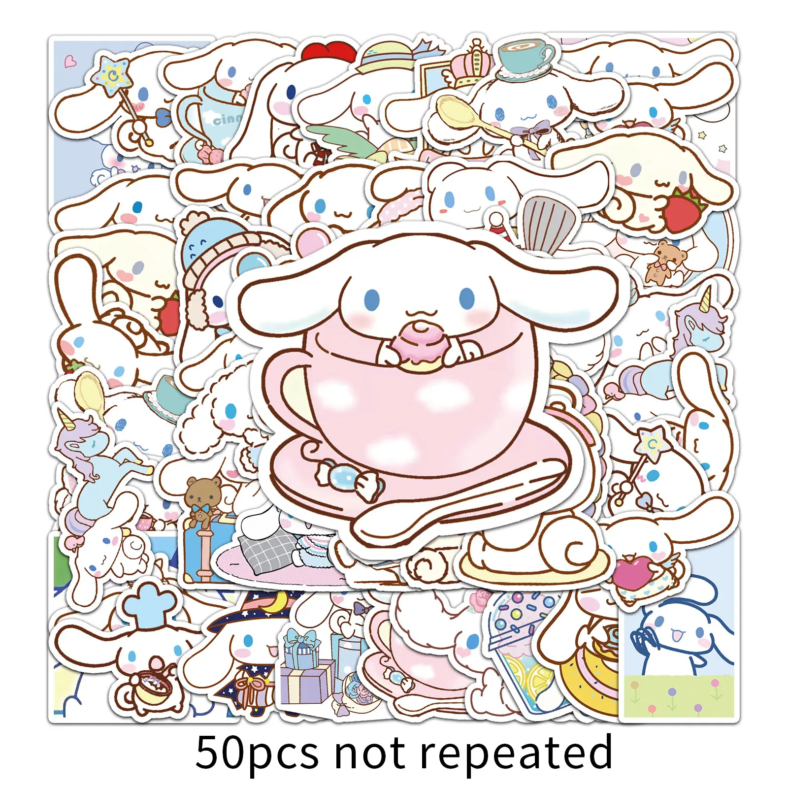 Sanrio Licensed 50 Sheets Fluffy Cinnamoroll Vinyl Decals, Soft Pastel Kawaii Prints, Custom Ornaments for Notebook, Tumbler, Tablet & Handmade Stationery Projects