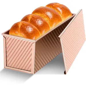 Loaf Pan with Lid, 13x4 inch, Nonstick Sandwich Bread Loaf Pan for Homemade Sourdough Bread, Carbon Steel Corrugated Toast Box with Cover for Baking, BakewareDD14HUB STORE
