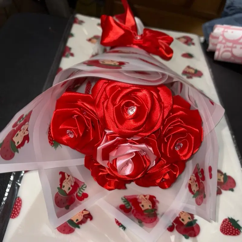 Strawberry Shortcake 6ct Bouquet - Red Roses with Strawberry Motif Packaging