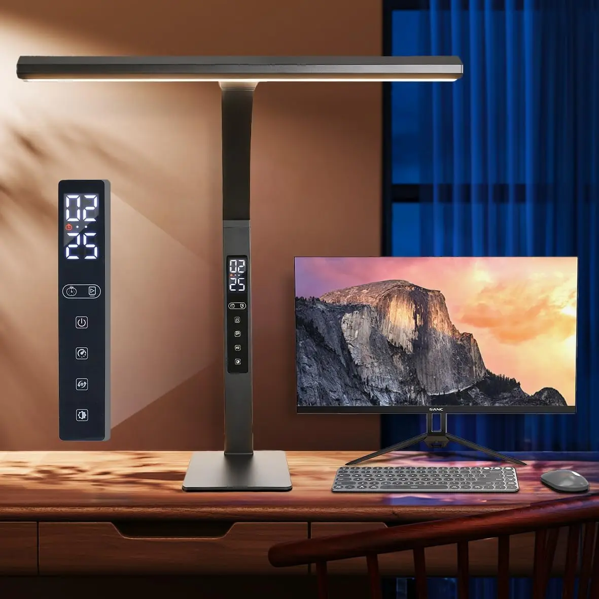 Contemporary Design LED Desk Lamp with Digital Clock, 12.57" x 18.9" x 5.4" Space-Saving Compact Size, Touch-Stepless Dimmable, Adjustable Color Temperature, Flexible Gooseneck Tube, Metal Base, Timed Time Management Home Office Reading Light