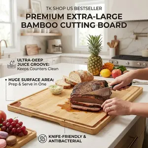 Garvee 3-Piece Bamboo Cutting Board Set With Extra Large 24 Inch Chopping Board Dishwasher Safe Reversible Non-Slip Kitchen Boards For Meat Cheese And Veggies