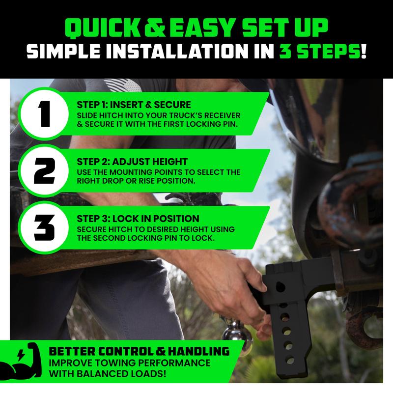 Rhino USA Adjustable Trailer Hitch (2.5-Inch Receiver) - Heavy Duty Aluminum Tow Hitches with 6-Inch Drop/Rise for Truck (18,500 LBS GTW)