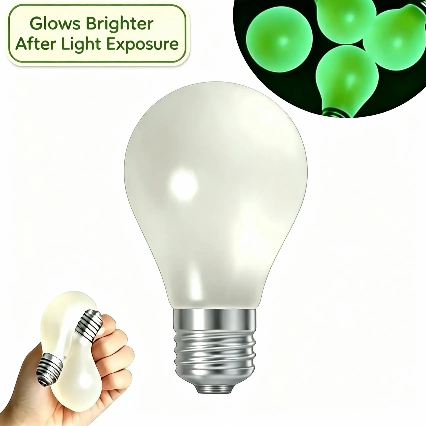 Realistic Glow in The Dark Bulb Squishy Toy, Brighter with Longer Light Absorption, Stress Relief Squeeze Toy, Holiday Gift for Kids & Adults