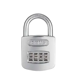 ABUS 160/50 C Steel Construction Padlock, Chrome Finish, 4-Dial Resettable Combination, 1" Shackle