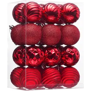 Valery Madelyn Christmas Ornaments Tree Decorations Set, 24ct Red Shatterproof Ball Ornaments, 2.36" Hanging Ornament Bulk for Xmas Holiday Party Decor