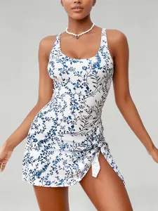 SummerVibes One Piece Swimdress for Women Tummy Control Swim Dresses Skirt Bathing Suit with Elastic Waist & Adjustable Straps for Summer Beach Vacations