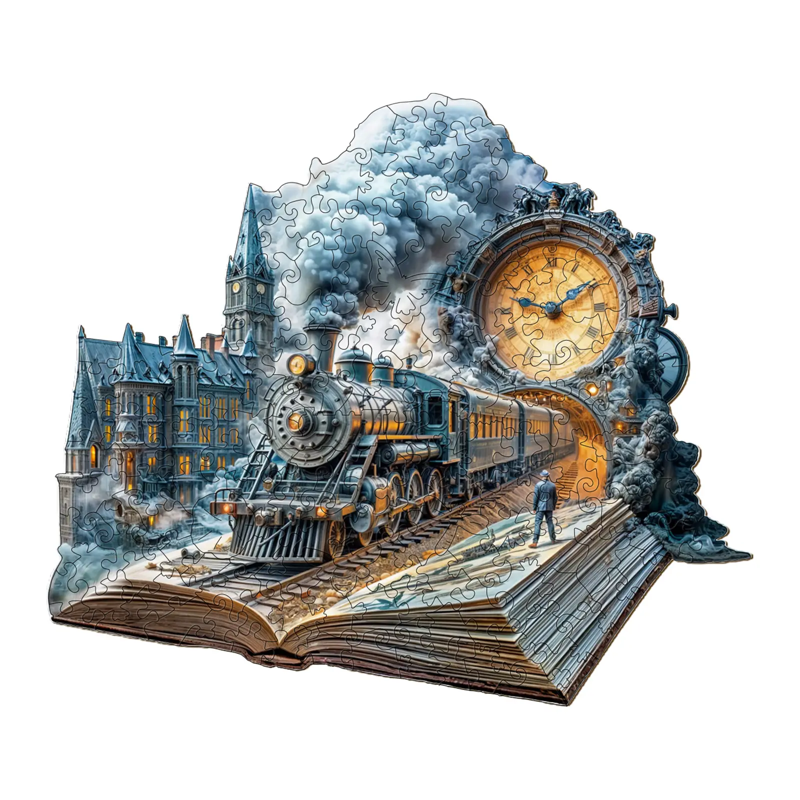 Chrono Train Wooden Jigsaw Puzzle for Adults and Kids Unique Shape Animal Wood Puzzles Challenging Puzzle, Family Game Creative Gifts，Laser-Cut Durable HDF Wood Puzzle Stacked Rock Walls Versatile Use