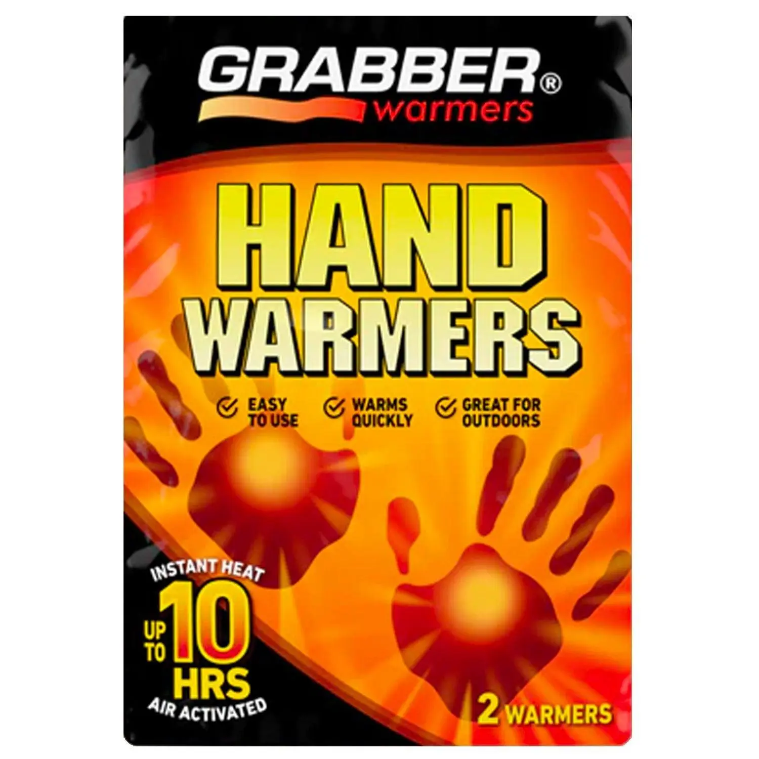 Grabber Hand Warmers - Rectangular Air Activated Warmers for Continuous 10 Hours Heat - 40 Pair Box for Skiing Snowboarding & Outdoor Activities Heat Packs