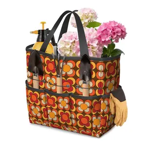 Groovy MCM Orange, Brown Yellow Burnt Red Retro Floral 70s Mid Mod Garden Tool Bag