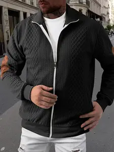 Viral Quilted Knit Bomber Jacket Men | Elbow Patch Zip Up Sweatshirt | TikTok Trendy Casual Mens Jacket