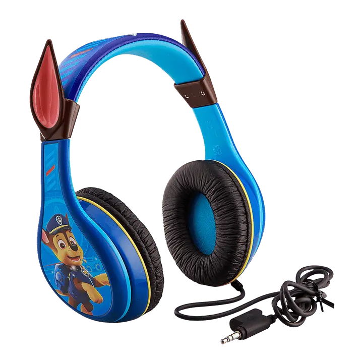 Paw Patrol Chase Wired Kids' Headphones, Adjustable Stereo Audio Headset with Splitter for Multiple Devices