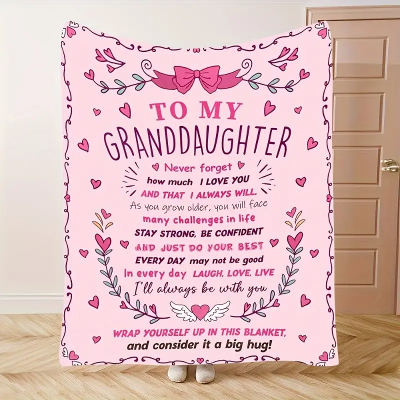 Granddaughter and Grandson Gift Blanket - Soft Flannel Throw with Heartfelt Message, Pink Floral Design, Perfect for Naps, Camping, Travel & Home Decor