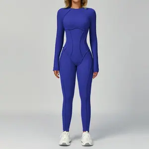 Women’s contrast-color grinding yoga jumpsuit with a hollow back, 3D tight fit—sports fitness wear