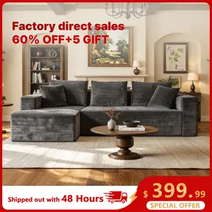 108” Modular Sectional Couch, Cloud Sectional Couch with L-Shape Chaise/Deep Seat/Armrest/Plush Corduroy Fabric, No Assembly Required, Space-Saving, Boneless Compression Sleeper Sofa for Living Room
