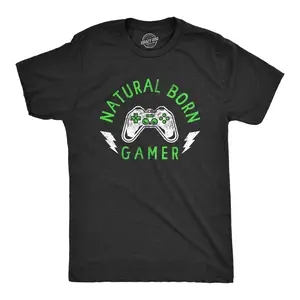 Mens Natural Born Gamer T Shirt Funny Video Game Lovers Controller Tee for Guys Mens Funny T Shirts Cool Vintage Fashion T-Shirt Gift Classic Menswear Funny Gamer Short Sleeve Novelty Tees for Guys Black