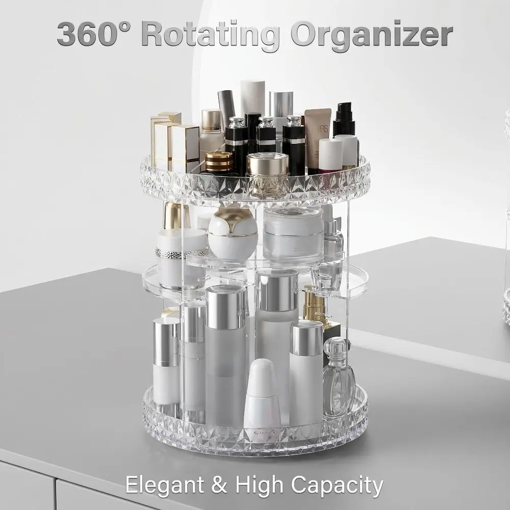 1pc 360° Rotating Acrylic Cosmetics Display Organizer – Clear Acrylic Storage Transparent Storage Box for Skincare, Lipsticks, and More – Perfect for Dorm Rooms and Bathroom Vanities