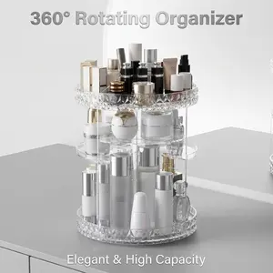1pc 360° Rotating Acrylic Cosmetics Organizer – Transparent Storage Box for Skincare, Lipsticks, and More – Perfect for Dorm Rooms and Bathroom Vanities