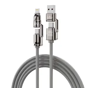240W 4-in-1 Fast Charging Cable - USB-A, Type-C, Lightning Interfaces, 480Mbps Data Transfer, Liquid Silicone, Zinc Alloy Connector, 99% Compatibility for Electronic Devices (iPhone, Android, Laptops)