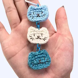 Handmade Amigurumi Crochet Triple Cat Head Keychain Bag Charm