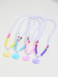 4pcs Resin Shell Pendant Acrylic Beaded Elastic Necklace, Cute Multicolor for Girls, School Birthday Party Gift Accessory, Necklace for Daughter