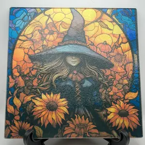 Witch Halloween Decorative Glass Tile