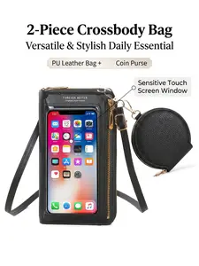 2-Piece Touchscreen Anti-Theft Crossbody Bag + Wallet, Transparent Window, Multi-Card Slot, Lightweight, Durable, Essential for Women, Crossbody Shoulder Bag