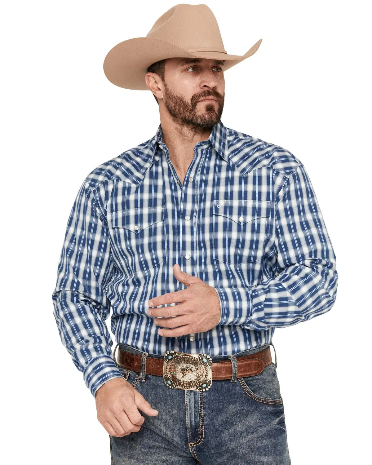 Stetson Men's Men'S Dobby Plaid Print Long Sleeve Snap Western Shirt - 11-001-0478-4030