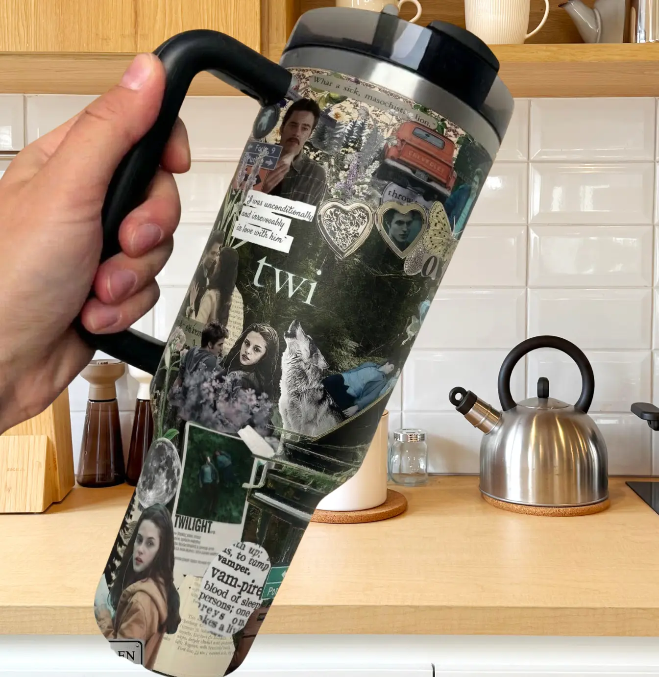 T.w.ilight Inspired 40oz Tumbler With Handle And Straw, Edward Bella Forever Travel Mug, Romantic Vampire Movie Fan Gift Cup