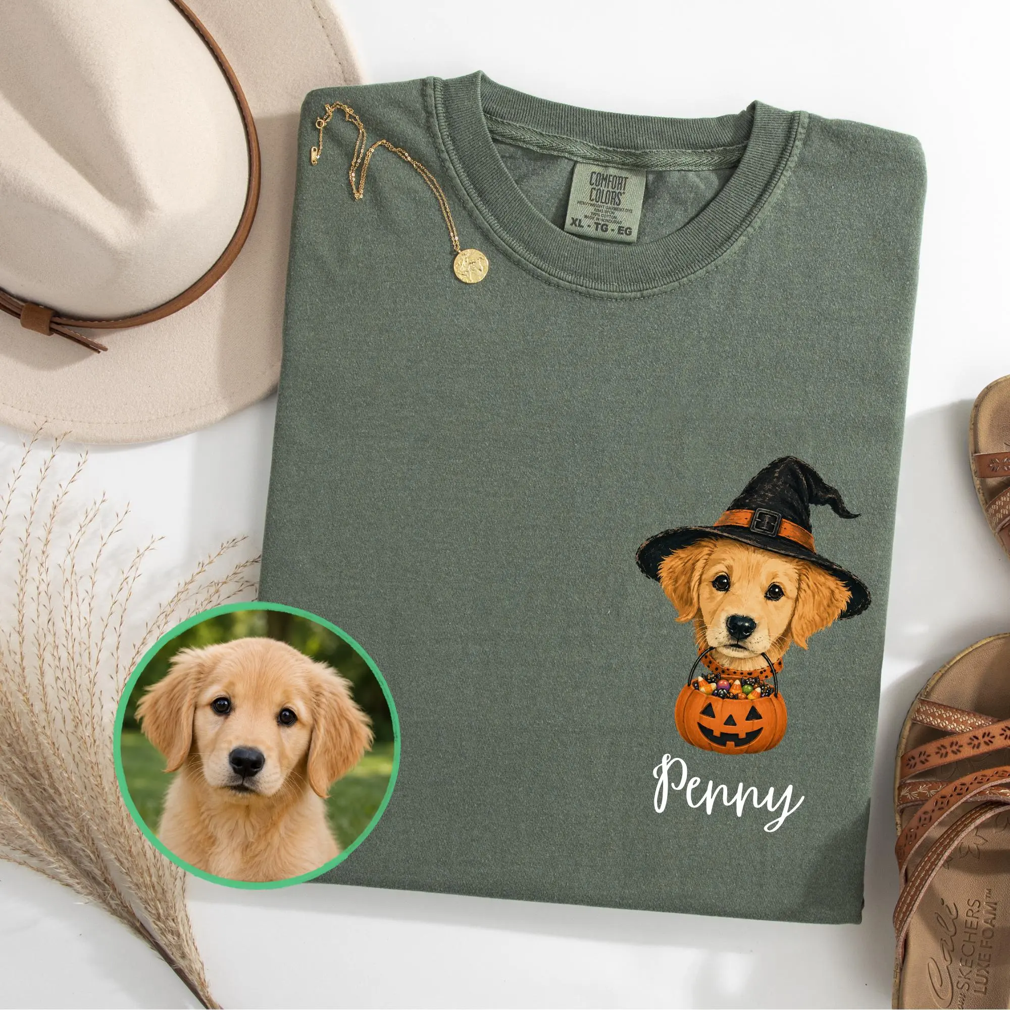 Custom Pet Portrait Shirt, Personalized Dog Name & Photo T-Shirt, Custom Halloween Dog Gift