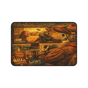 Cowboy Skull Saloon Desk Mat | Western Skeleton Bar Illustration