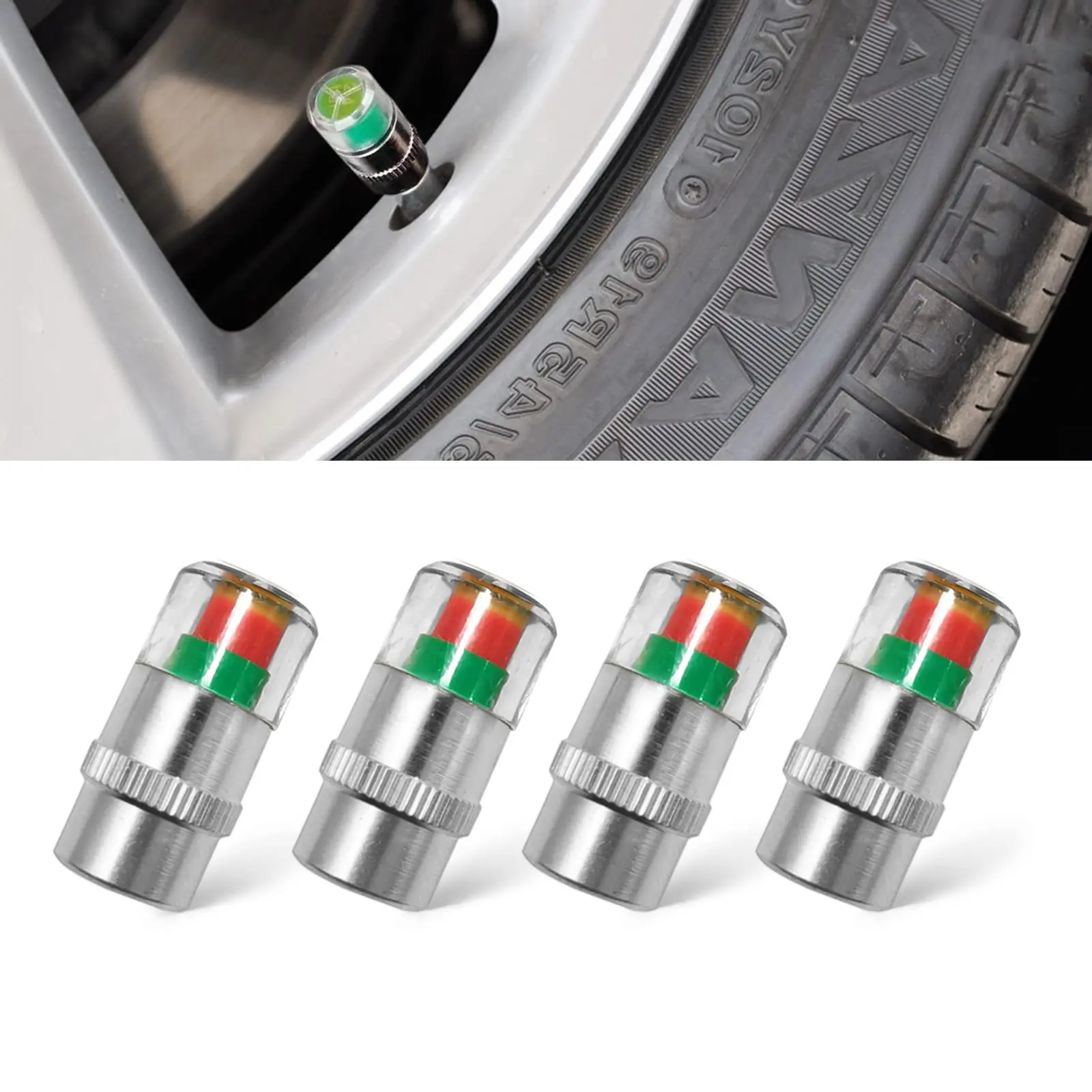 【Summer Survivals】Joytutus 4PCS Tire Pressure Monitor Valve Caps - 32 PSI 3-Color Alert Indicator Sensors, Universal for Cars, SUVs, Easy Safety Check, Car Tire Valve Stem Tool, Summerfinds, Back to School Shopping