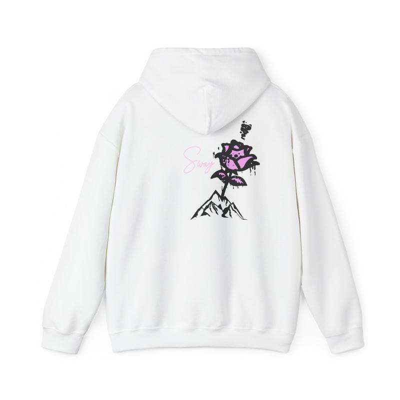 Sway Rose- Sketched Rose Over Mountain Hoodie | Pink Black Floral Graphic