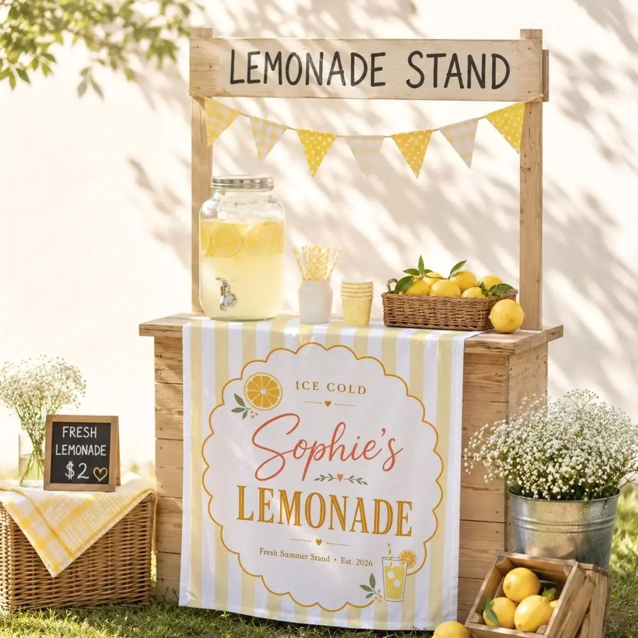 Personalized Lemonade Stand Banner, Summer Lemonade Party Decor, Kids Lemonade Stand Sign, Backyard Market Banner