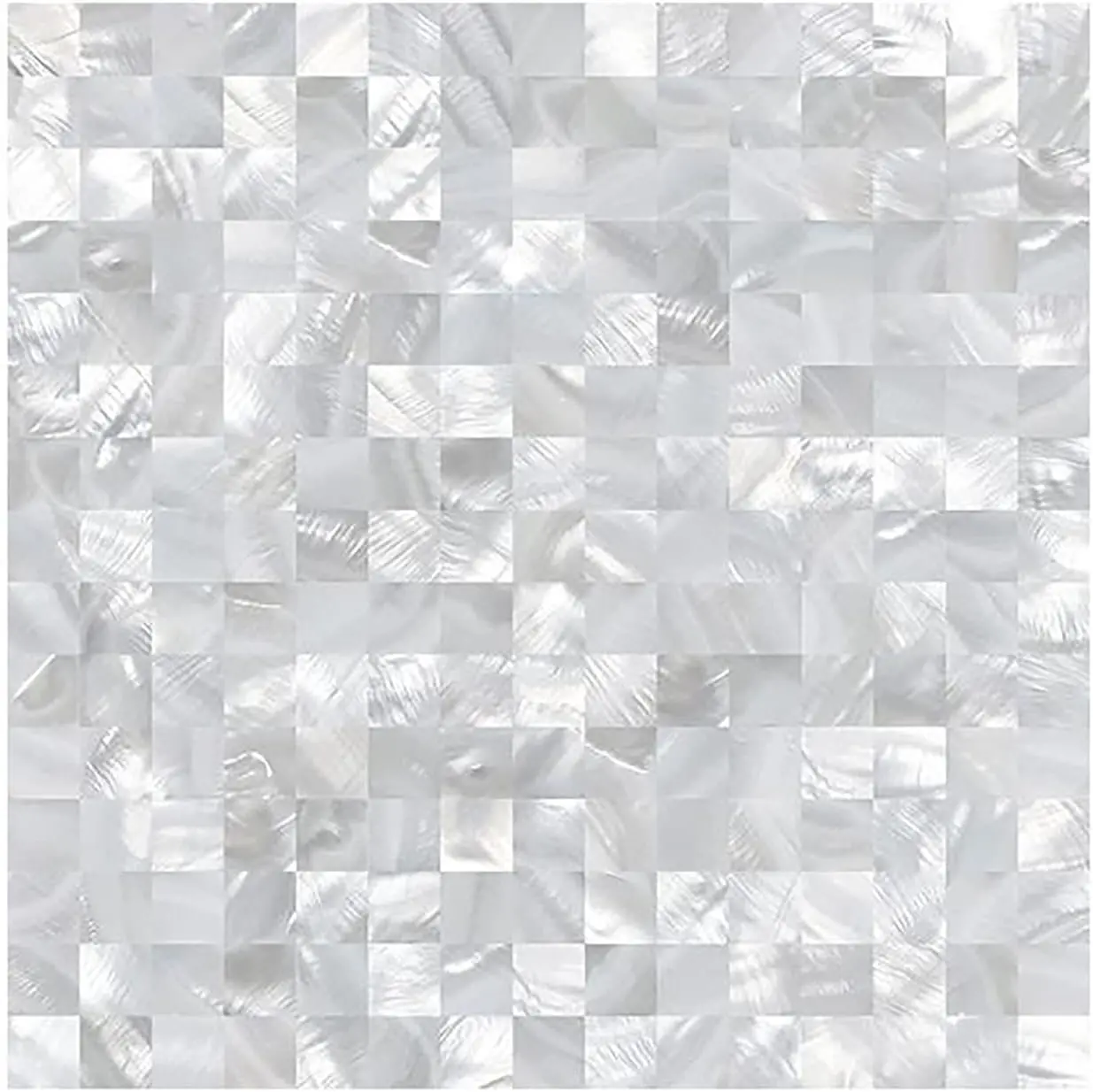 Peel and Stick Backsplash MOP Shell Mosaic Subway Tile for Living Room Background Wall and Kitchen 12In x 12In White 1Pack